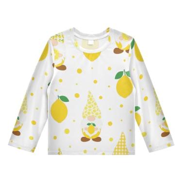 Imagem de Linqin Camiseta infantil de manga comprida Rash Guard para meninos e meninas FPS 50+ Gnomos Lemons Sun Protective Swim Shirt para crianças, Gnomos Limões, 5-6 Anos