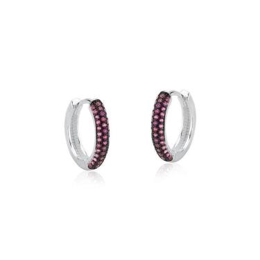 Imagem de Brinco Argola Click Zirconias Rubi Prata 925 1,5cm