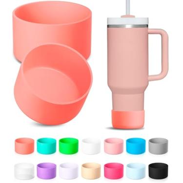 Imagem de KTKUDY Bota de silicone de 2 peças para copo Stanley Quencher H2.0 850 g 1,134 g e IceFlow 590 ml e destinado a garrafa de água Hydro Flask 340-680 g - Acessórios de fundo de copo de proteção para