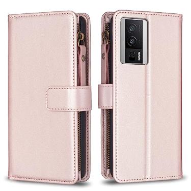 Imagem de Capa com alça de pulso Xiaomi Redmi Note 10 5G, 9 compartimentos para cartão, 1 carteira de couro com zíper, função de suporte, fecho magnético, capa para celular compatível com Redmi Note 10 5G 6,5