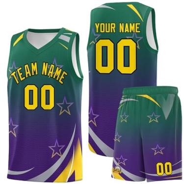 Imagem de Camiseta de basquete personalizada para homens e mulheres jovens, shorts de basquete personalizados com logotipo do número do time, Verde e roxo - 08, One Size