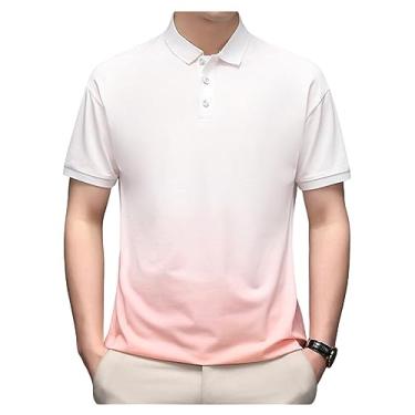 Imagem de Camisa polo masculina dégradé seda gelo manga curta negócios lapela botão cor sólida goout, Vermelho, XG