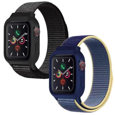 Imagem de Pulseira de nylon com capa de 2 peças compatível com Apple Watch de 46 mm, 45 mm, 44 mm e 42 mm, amortecedor de silicone com pulseira esportiva para séries 11/10/9/8/7/6/5/4/SE/SE2/SE3, preto +