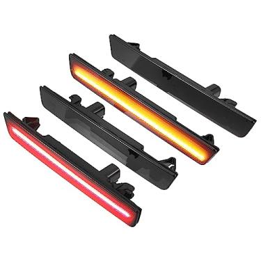 Imagem de A ABSOPRO Luz de LED lateral 68195788AB Luzes de seta dianteiras traseiras para Dodge Challenger Lente Preta Âmbar Vermelho Luz LED 2 Pares