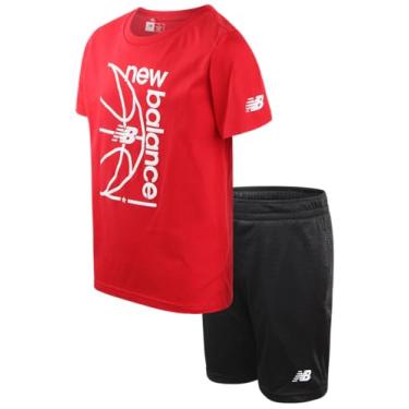 Imagem de New Balance Conjunto de shorts esportivos para meninos - camiseta de desempenho de 2 peças e shorts de basquete - conjunto esportivo para meninos (4-12), Team Red Black, 8
