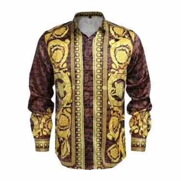 Imagem de GSBOGOSSE Camisa masculina casual de manga comprida Paisley fashion design de luxo estampa floral abotoada, Multicolorido17, GG