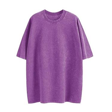 Imagem de Fkatuzi Camisetas masculinas lisas de algodão grandes para homens vintage streetwear camisetas básicas folgadas hip hop unissex tops camiseta lavagem ácida, A - roxo, 5G