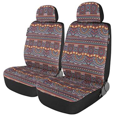 Imagem de P&J Cobertor Baja Capas de assento de carro Magic Boho Designs Balde traseiro baixo tamanho universal adequado para a maioria dos carros, SUVs, caminhões, vans, tecido tecido, par frontal, 2 peças,