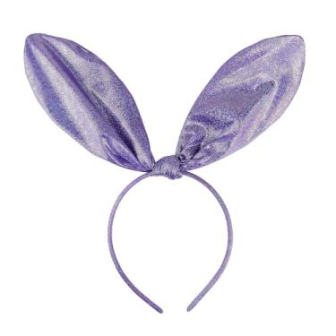 Imagem de Doneace Tiara de orelhas de coelho da Páscoa, com glitter, orelhas de coelho, para crianças, adultos, decoração de festa de Páscoa, cosplay, acessórios de cabelo, 1 peça (Roxo)