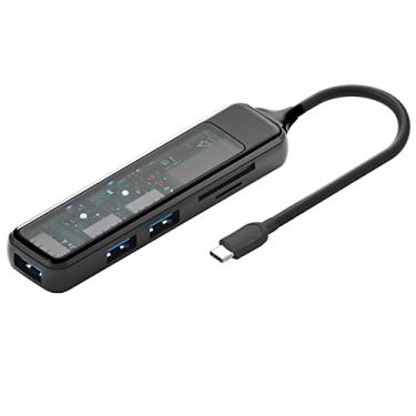 Imagem de Adaptador multiportas USB C Hub, estação de ancoragem USB C para USB, hub tipo C com painel visível com USB 3.0, leitor de cartão SD e TF para câmera, Mac, PCs, porta USB portátil e computador