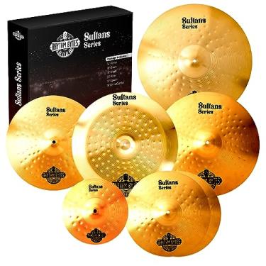 Imagem de Rhythm Bytes Conjunto de pratos - Série New Sultans | Conjunto completo de 7 peças de bateria pacote de pratos inclui Hi-Hats de 35,5 cm, Fast Crash, 45,7 cm Crash, 50,8 cm Ride, 25,4 cm Splash, 45,7