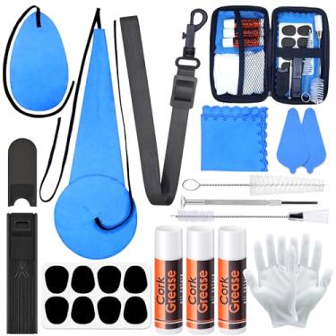 Imagem de Kit de limpeza de saxofone com capa, kit de manutenção de limpador de flauta de clarinete com graxa de cortiça, cotonete, pano de limpeza, descanso de polegar, estojo de palheta, escova bucal e mais
