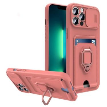 Imagem de Slide Camera TPU Case para iPhone 15 11 12 13 14 Pro Max XS X XR 8 7 6S 14 Plus Armor Card Slots Capa de silicone carteira, rosa, para iPhone X XS
