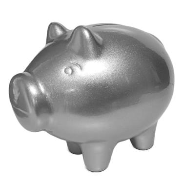 Imagem de Genérico, Cofrinho para guardar moedas Cofre Porquinho Porco Cerâmica Poupança Prata Prateado