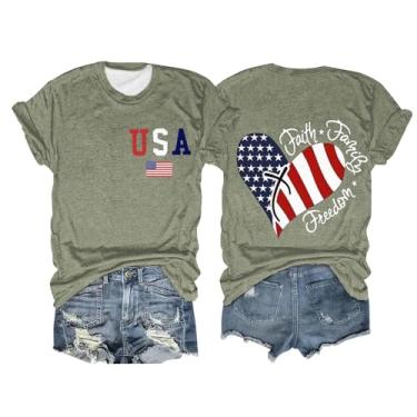 Imagem de Camisetas femininas com bandeira americana 2024, manga curta, 4 de julho, patriótica, camisetas estampadas para o verão, elegantes, casuais, modernas, Verde, G