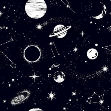 Imagem de ReWallpaper Papel de parede Galaxy Sky Peel and Stick Estrelas Lua Planetas Constelações Papel de parede preto espaço sideral papel de contato Descasque e cole 17,5 pol. × 10 pés quarto banheiro