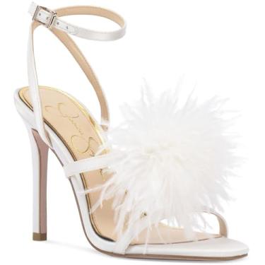 Imagem de Jessica Simpson Sandália feminina de salto alto Jenevya Feather, Branco, 9.5