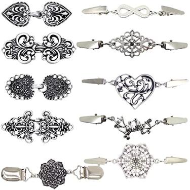 Imagem de 10 peças de clipes de xaile de suéter clipe de cardigã retrô com fecho de colarinho clipes de camisa para mulheres e meninas roupas, Metal, Sem pedras preciosas