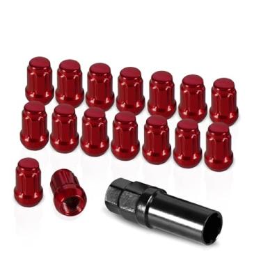 Imagem de GSTP Pacote com 16 porcas de roda de 3,5 cm M12 x 1,5 estrias com chave de soquete compatível com Chevy Impala Malibu Honda Accord Civic CRV Acura TSX vermelho