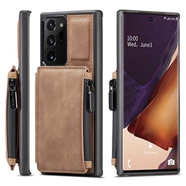 Imagem de Capa de couro A52 A72 A51 A71 A21S para Samsung Galaxy S21 S20 FE Ultra S10 S9 S8 Note 20 10 9 Plus Capa tipo carteira com zíper magnético, marrom, para Galaxy A72 4G