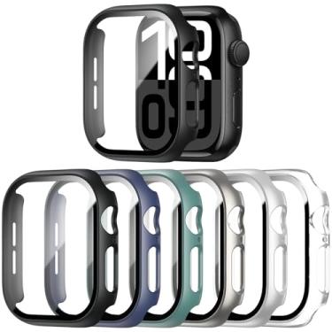 Imagem de WISKII Pacote com 6 capas compatíveis com Apple Watch Series 11 Series 10 42 mm com protetor de tela de vidro temperado, capa rígida ultrafina à prova de choque para iWatch Series 11/10 42 mm