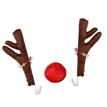 Imagem de menolana Kit genérico de chifres de rena para carro com nariz, fantasia de carro, decoração universal para veículos, fácil instalação, decoração decorativa de, Marrom
