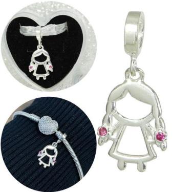 Imagem de Berloque Charms Filha Menina Pedra Zirconia Cravejada Prata - Lojas La