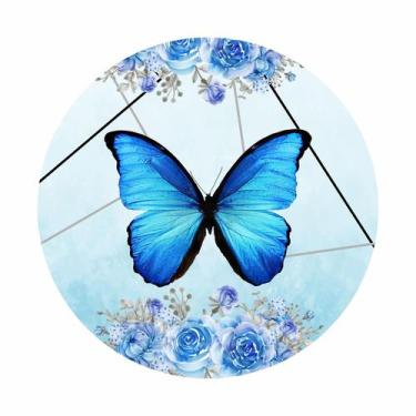 Imagem de Painel de Tecido Sublimado Borboleta Azul Flores e Formas 150x150 - Fa