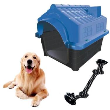 Imagem de Kit Brinquedo Cabo Guerra Cachorro + Casa Pet Grande N4 Azul - MecPet