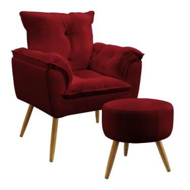 Imagem de Kit Poltrona Almofadada Decorativa Beta e Puff Solar N-033 Veludo Verm