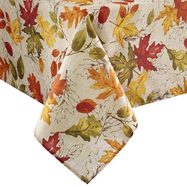 Imagem de Elrene Home Fashions Toalha de mesa de tecido estampado de folhas de outono para outono/colheita/dia de Ação de Graças, 152 x 259 cm Oblongo/retangular, multi