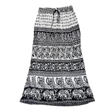 Imagem de Saia Indiana Cigana Maia Longa - Preto - Branco G - India Fashion, G
