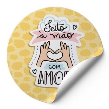 Imagem de 120 Etiquetas Adesivas Redondas Feito A Mão Com Amor Impressão De Alta