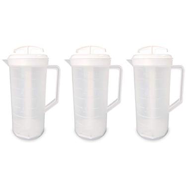Imagem de JBK Pottery Jarra de mistura branca de 2 litros com êmbolo – jarra de plástico livre de BPA para suco, leite, batidos, chá e mais – pode ser lavada na lava-louças, tampa à prova de derramamento