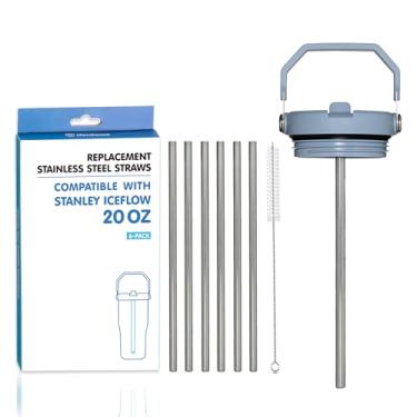 Imagem de Marchoose 6 canudos de aço inoxidável de substituição para Stanley Ice Flow, canudo reutilizável de 15 cm para Stanley Ice Flow 590 ml com escova de limpeza, compatível com copo de canudo Stanley Flip