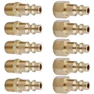 Imagem de T TANYA HARDWARE Conexões de mangueira de ar e plugue de acoplador de ar, compressor de ar plugue fêmea FNPT de conexão rápida 5 peças e plugue macho MNPT 5 peças (tipo industrial D, rosca NPT de