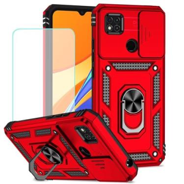 Imagem de Vokuha Capa para Xiaomi Redmi 9C/Redmi 10A/Redmi 9C NFC/Redmi 9 Activ Capa com protetor de tela de vidro temperado e capa deslizante para câmera, capa magnética com suporte de anel giratório de 360°
