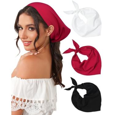Imagem de AWAYTR Lenço de cabeça triangular, bandanas de cabelo, bandana para mulheres, bandana de amarrar nas costas, coberturas de cabeça para meninas, vermelho/preto/branco, 35.43 x 13.39 x 23.62 inches