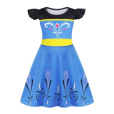 Imagem de Sukyfecde Vestidos de princesa para meninas, fantasia de Halloween, vestido de festa de aniversário, cosplay, roupas para dramatização, Anna azul, 7-8 Anos