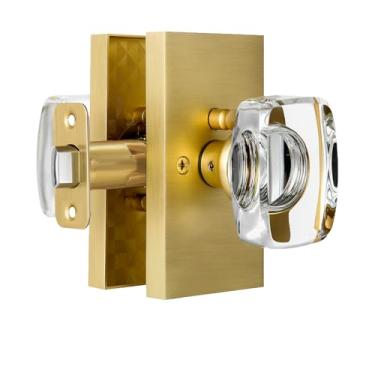 Imagem de Maçanetas de porta de banheiro HHIEMEY de latão polido, maçanetas de porta de vidro de cristal interior com fechadura, maçaneta quadrada sem chave, BS-017