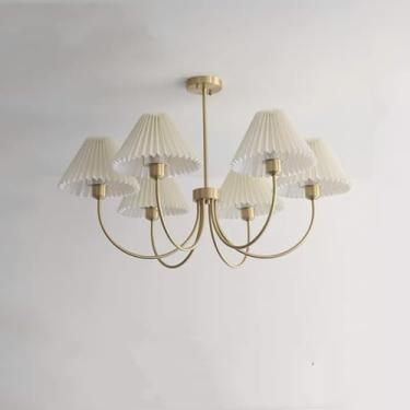 Imagem de GNYOUS Lustre Sputnik de latão vintage, tecido delicado, design plissado, sombra pendente, luz luxuosa de metal dourado para pendurar na ilha da sala de jantar, bar