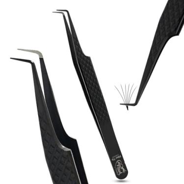 Imagem de Pinça curva de volume de ângulo de 90 graus para mulheres – precisão de ponta de fibra, ferramenta profissional de extensão de cílios, aderência de diamante antiderrapante, aço inoxidável, aplicador