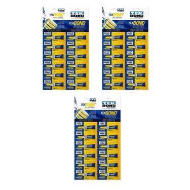 Imagem de 3 Cartelas Com 12 Colas Instantânea Multiuso Tek Bond 2 gr