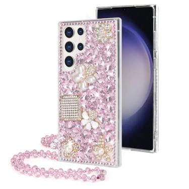 Imagem de Losin Compatível com Galaxy S24 Bling Case Luxuoso 3D Diamante Cristal Strass Pedra Preciosa Frasco de Perfume e Flor Capa para Mulheres Meninas Glitter Cinta Corrente Brilhante, Rosa