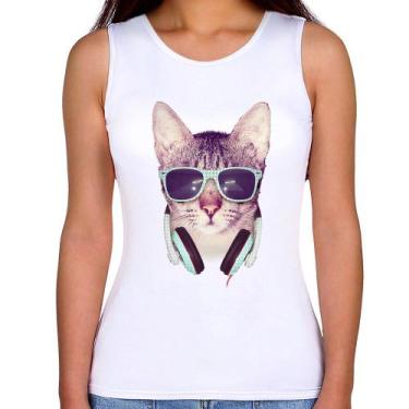 Imagem de Regata Feminina Gato Headphone - Foca na Moda, Branco, GG
