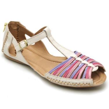 Imagem de Sandalia Rasteirinha Feminina Casual em Couro 760 Off White Lavanda - 