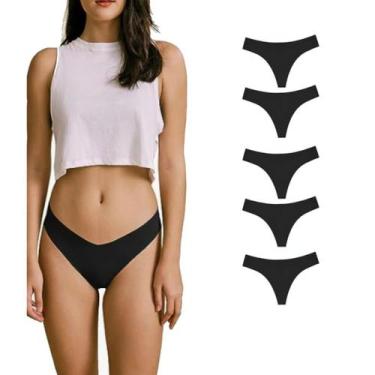 Imagem de 5 Calcinhas Fio Dental Preta Sem Costura Não Marca - WM,  G, Preto