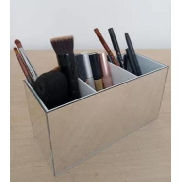 Imagem de Suporte Multiuso Maquiagem Home Office Acrílico Branco e Espelhado Pra