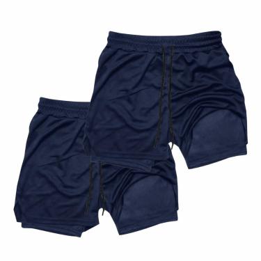 Imagem de Kit 2 Shorts Treino Dry Térmico 2 em 1 com Bolso para Cel. e Porta-Toalha Calção Fitness Academia-Masculino