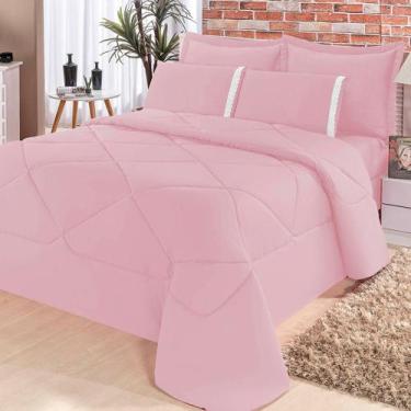 Imagem de Kit Edredom + Lençol Aconchego Dupla Face Casal Queen 6 Peças - Rosa -